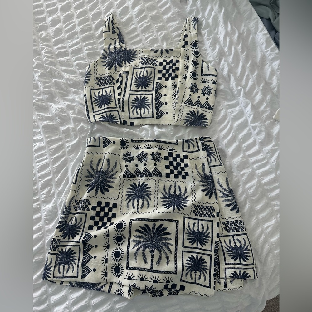 Tropical Print Crop Top and Skirt Set